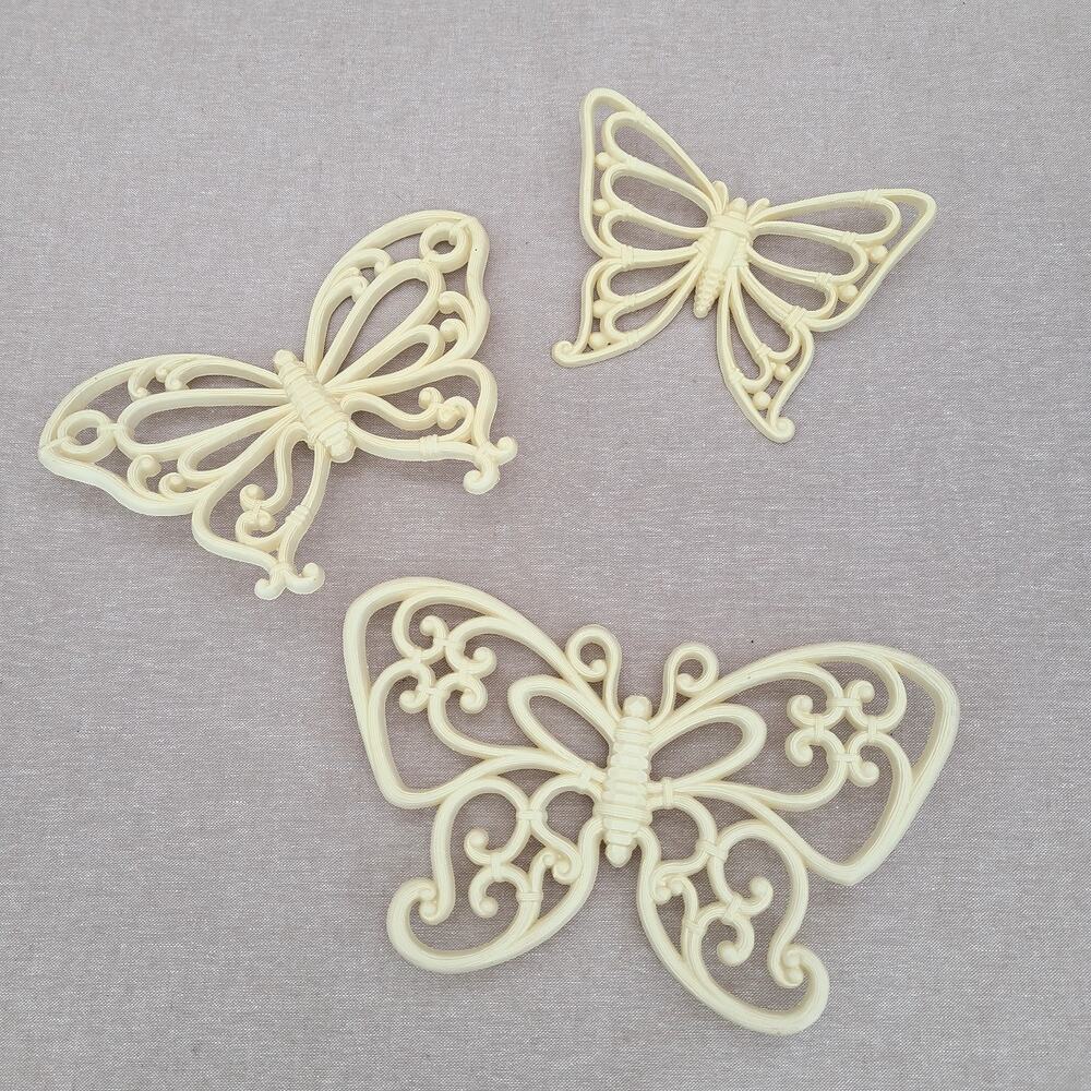 Vintage 1970s White Homco Plastic Butterfly Wall Decor Pieces Set of 3 MCM USA